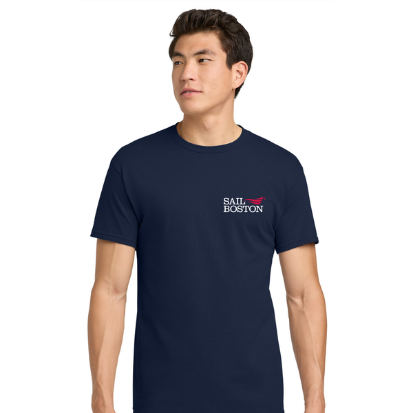 Sail Boston Short Sleeve T-Shirt Navy with Ships Location on Back
