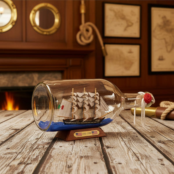 Tall Ship Classic Wooden Amerigo Vespucci Bottle Display with Wooden Base in Display