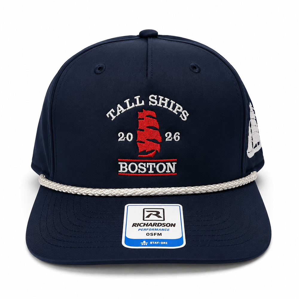 Sail Boston Tall Ships Logo, Ship on Side, and "TALL SHIPS 2026 BOSTON" Embroidered Rope Performance Hat with Snap Back