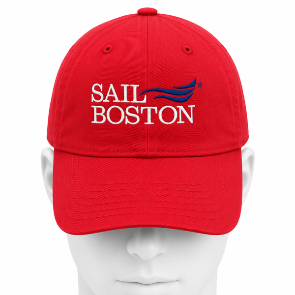 Sail Boston Embroidered 100% Cotton Hat with Adjustable Strap Red Front View