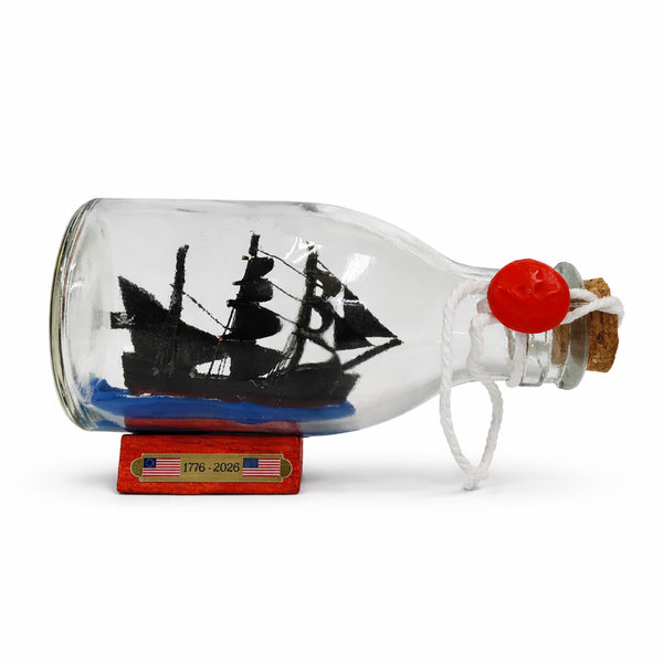 Tall Ship Black Pearl Pirate Bottle Display with Wooden Base 5" Length (Small)
