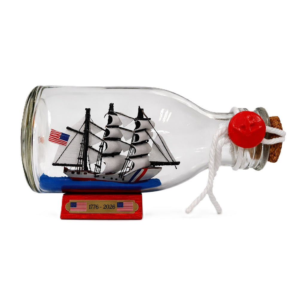 Tall Ship USCGC Eagle Bottle Display with Wooden Base 5" Length (Small)