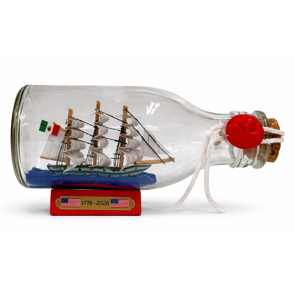 5" Length Small Tall Ship Classic Wooden Amerigo Vespucci Bottle Display with Wooden Base