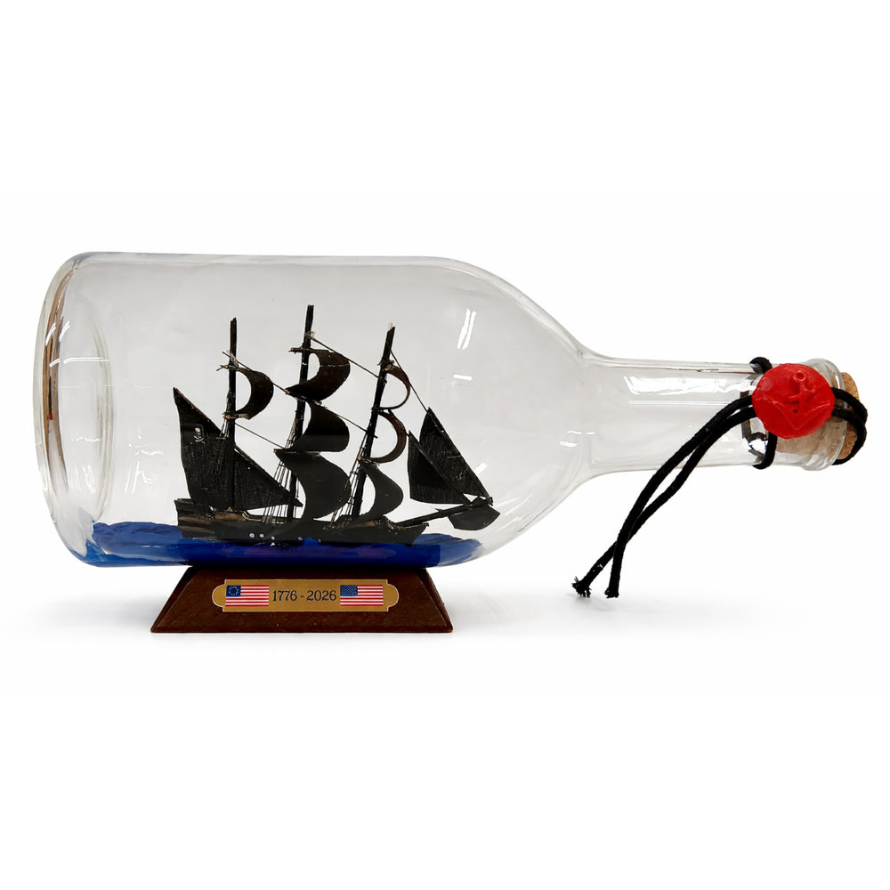 Tall Ship Black Pearl Pirate Bottle Display with Wooden Base 9" Length (Large)