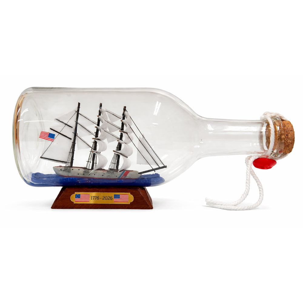 Tall Ship USCGC Eagle Bottle Display with Wooden Base 9" Length (Large)