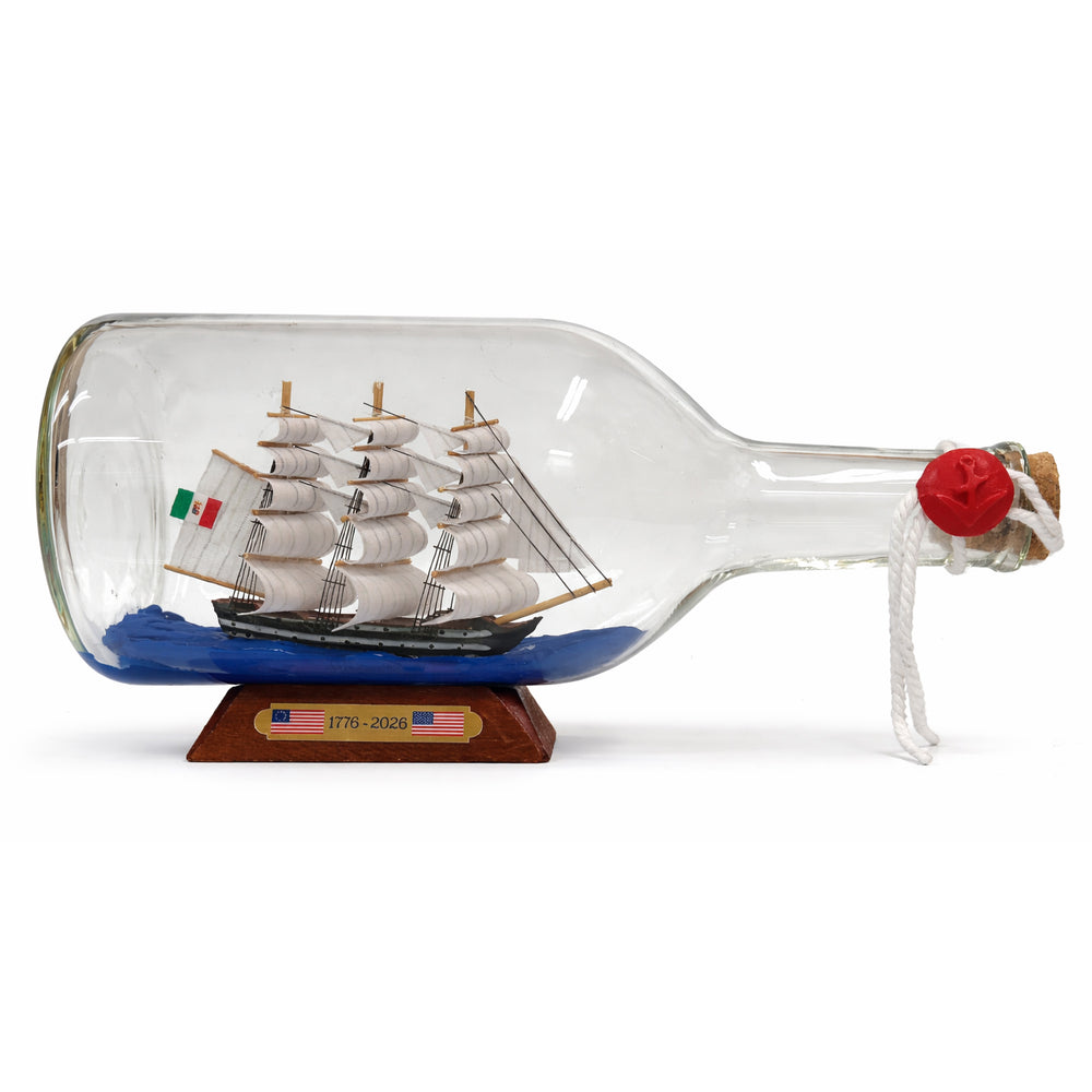 9" Length Large Tall Ship Classic Wooden Amerigo Vespucci Bottle Display with Wooden Base
