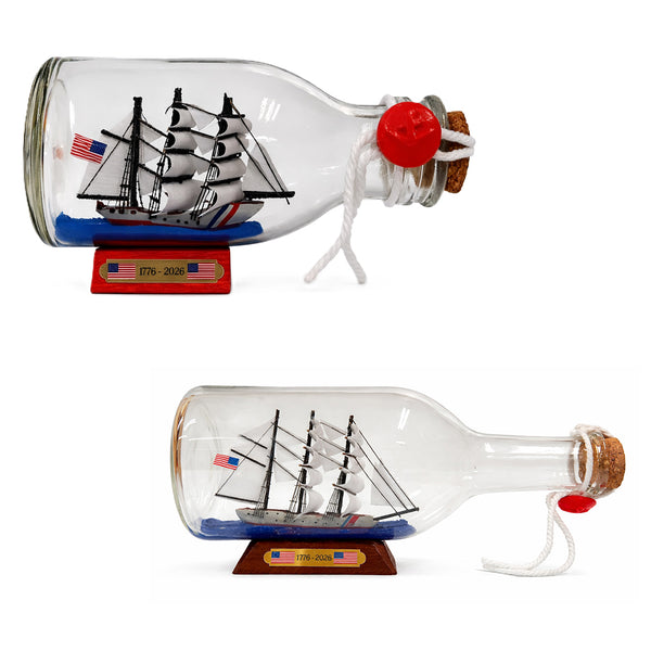Tall Ship USCGC Eagle Bottle Display with Wooden Base Available Sizes