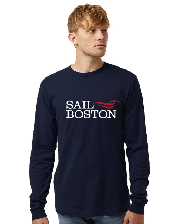 Sail Boston Primary Logo Adult Long Sleeve T-Shirt Navy