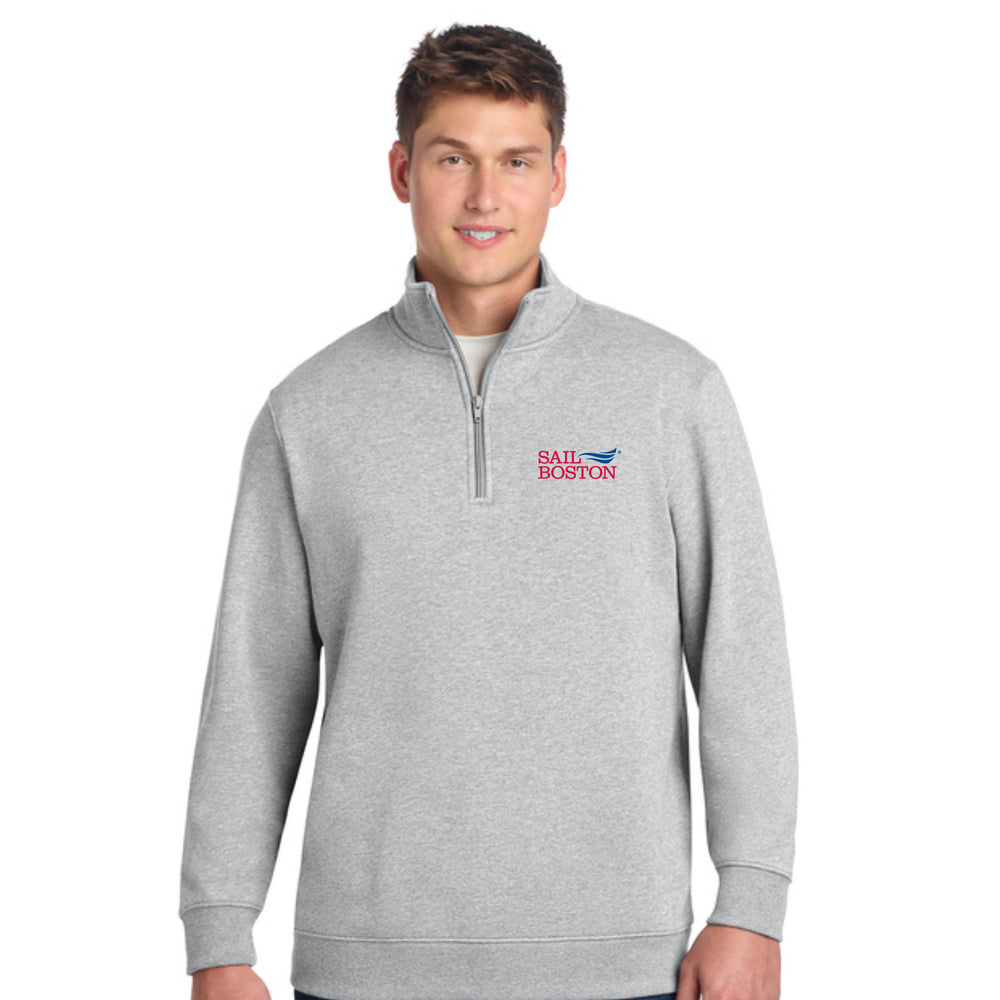 Sail Boston Primary Logo Embroidered Cotton 1/4 Zip Long Sleeves Sweatshirt Gray