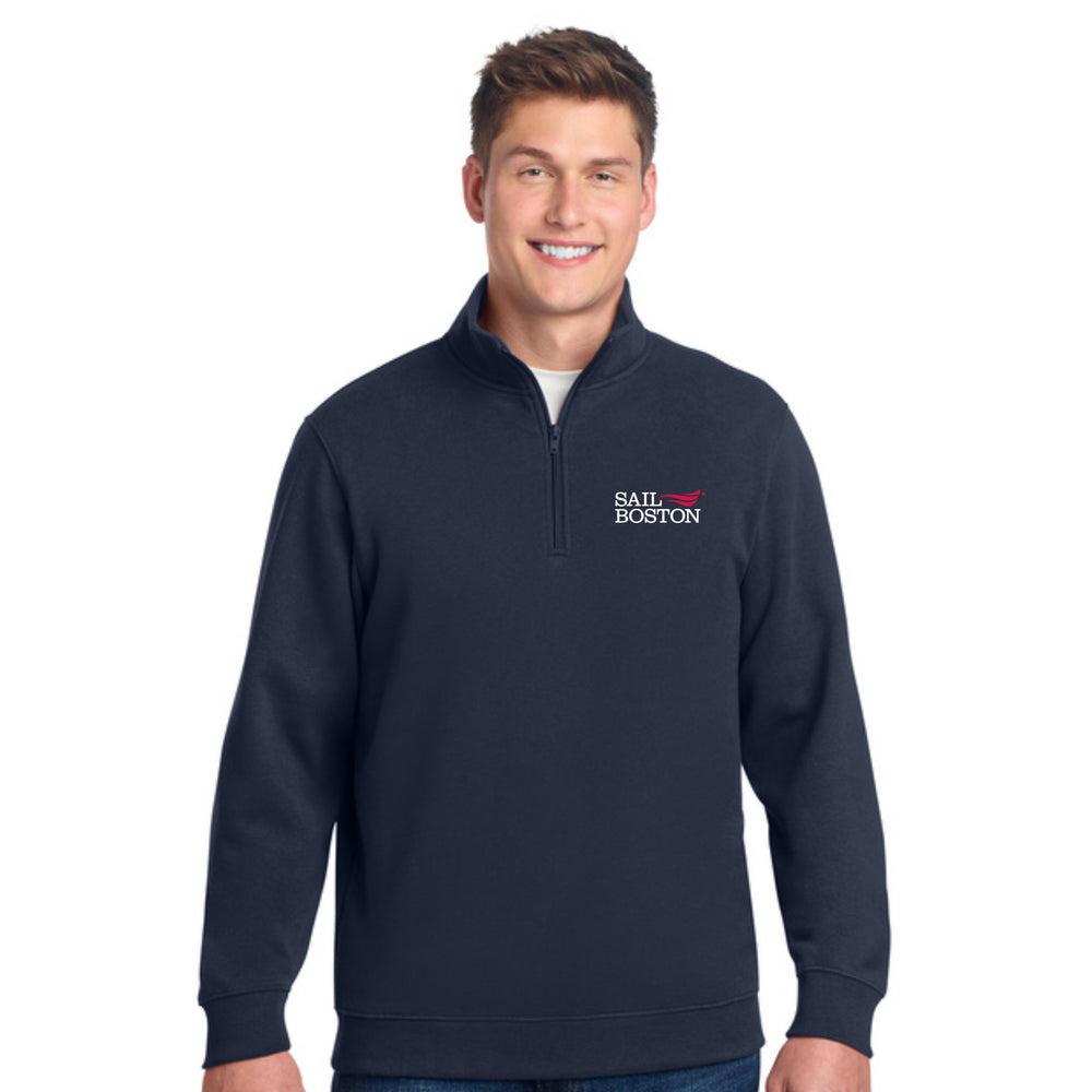 Sail Boston Primary Logo Embroidered Cotton 1/4 Zip Long Sleeves Sweatshirt Navy