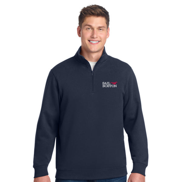 Sail Boston Primary Logo Embroidered Cotton 1/4 Zip Long Sleeves Sweatshirt Navy