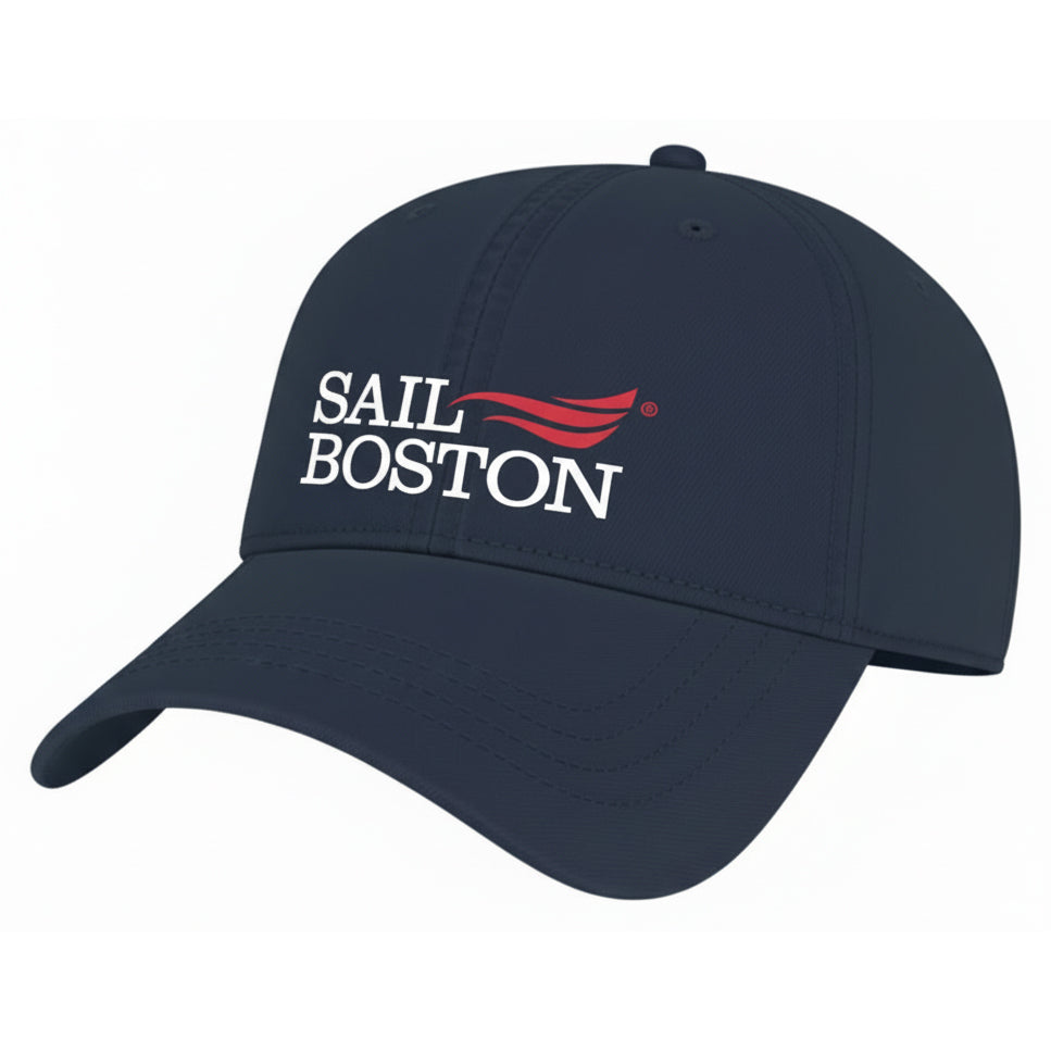 Sail Boston Primary Logo Embroidered Hat with Adjustable Strap Navy Angle View