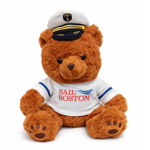 Sail Boston Primary Logo Plush Bear with T-Shirt and Captain Hat