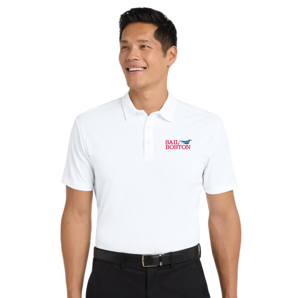 Sail Boston Primary Logo Embroidered Polo Shirt Short Sleeve White