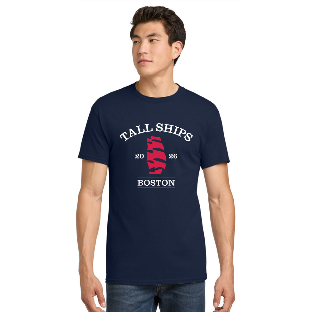 Sail Boston Primary Logo Tall Ships 2026 Adult Short Sleeve T-Shirt Navy