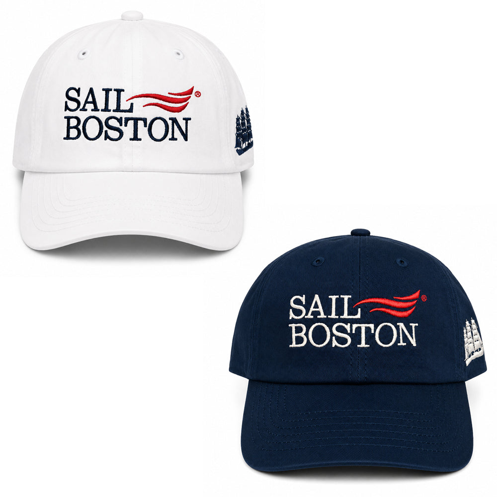 Sail Boston Logo, Ship, and BOSTON 2026 Embroidered Low Profile Hat with Adjustable Strap Available Colors