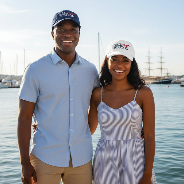 Saill Boston Logo, Ship, and BOSTON 2026 Embroidered Low Profile Hat with Adjustable Strap - Available Colors
