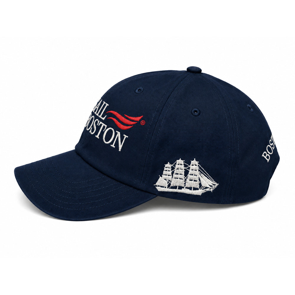 Sail Boston Logo, Ship, and BOSTON 2026 Embroidered Low Profile Hat with Adjustable Strap Navy Side View