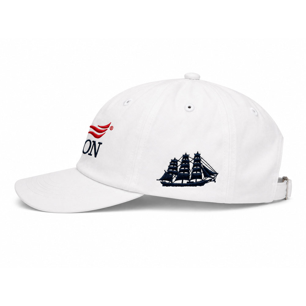 Sail Boston Logo, Ship, and BOSTON 2026 Embroidered Low Profile Hat with Adjustable Strap White Side View