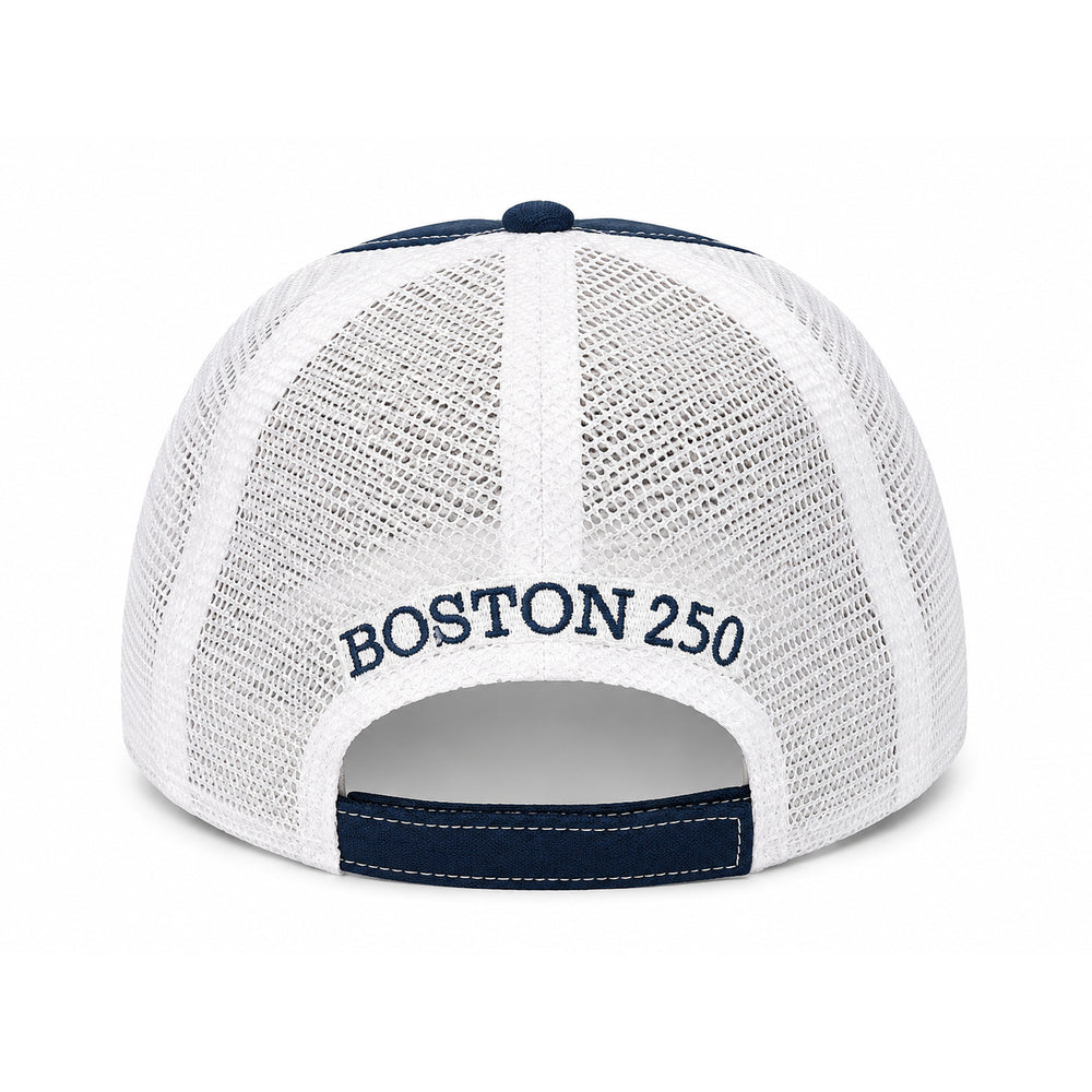 Sail Boston Logo, Ship, and BOSTON 250 Embroidered Trucker Hat with Mesh Back Back View