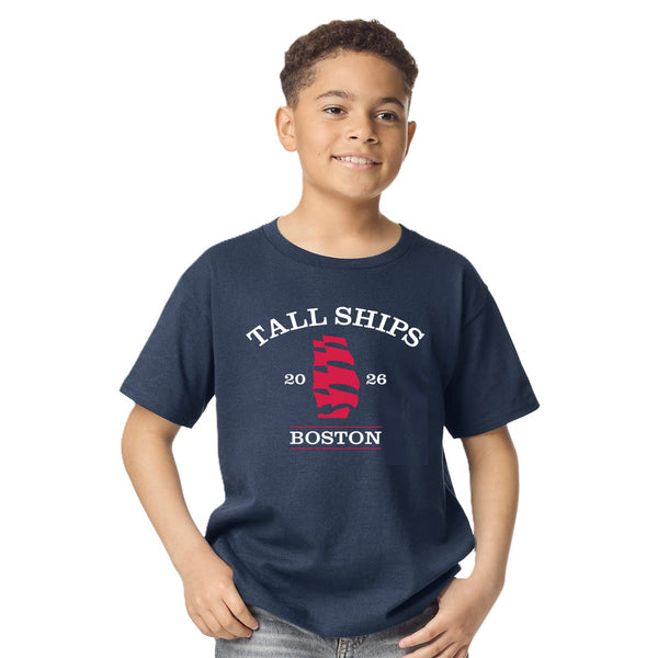 Sail Boston Primary Logo Tall Ships 2026 Youth Short Sleeve T-Shirt Navy