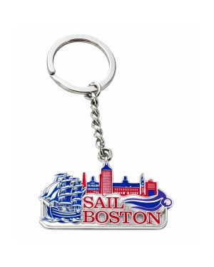 Sail4th 250 Logo BOSTON with Skyline and Sailing Ship Key Chain