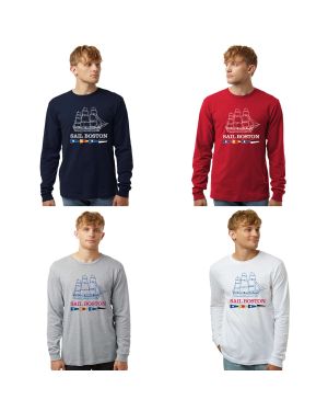 Sail Boston Primary Logo Tall Ship Bow Facing Right Long Sleeves T-Shirt Available Colors