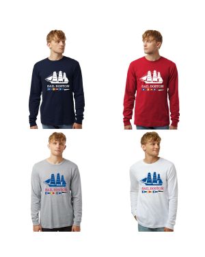 Sail Boston Primary Logo Tall Ship Silhouette Bow Facing Left Long Sleeves T-Shirt Available Colors
